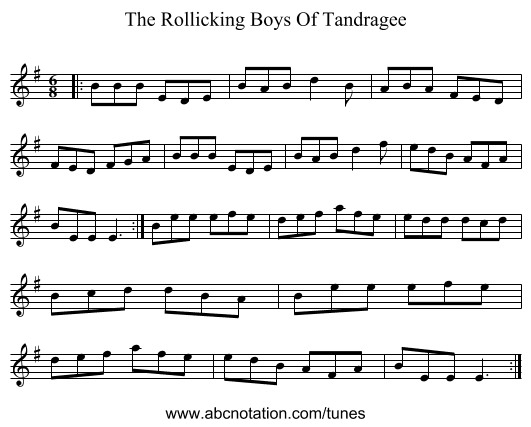 The Rollicking Boys Of Tandragee - staff notation