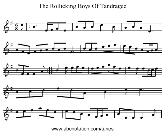 The Rollicking Boys Of Tandragee - staff notation