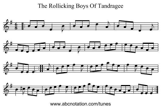 The Rollicking Boys Of Tandragee - staff notation