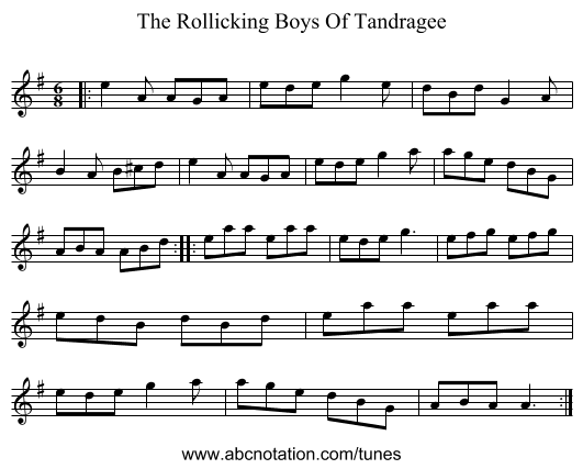 The Rollicking Boys Of Tandragee - staff notation