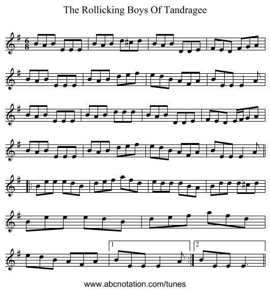 The Rollicking Boys Of Tandragee - staff notation