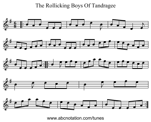 The Rollicking Boys Of Tandragee - staff notation