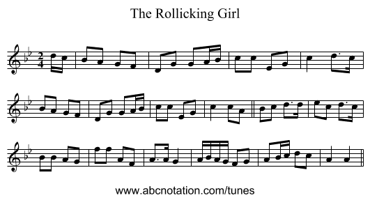 The Rollicking Girl - staff notation