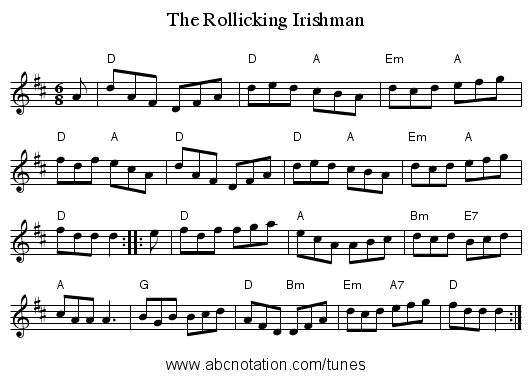 The Rollicking Irishman - staff notation