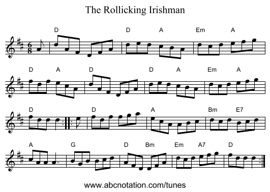 The Rollicking Irishman - staff notation