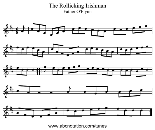 The Rollicking Irishman - staff notation