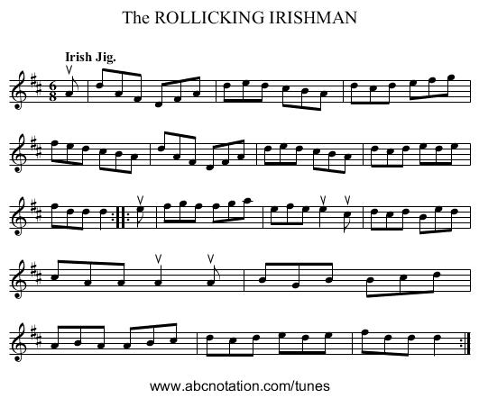 The ROLLICKING IRISHMAN - staff notation