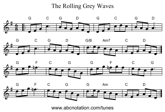 The Rolling Grey Waves - staff notation