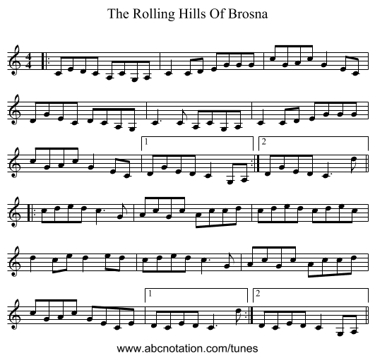 The Rolling Hills Of Brosna - staff notation