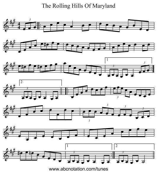The Rolling Hills Of Maryland - staff notation