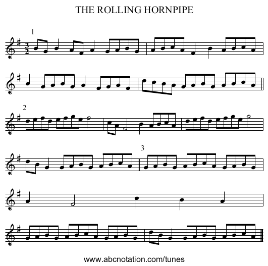 THE ROLLING HORNPIPE - staff notation