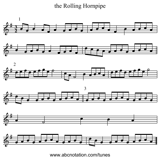 the Rolling Hornpipe - staff notation