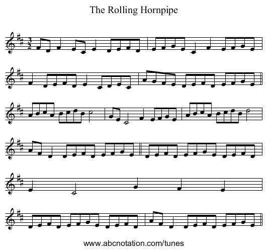 The Rolling Hornpipe - staff notation