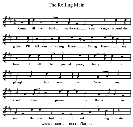 The Rolling Main - staff notation