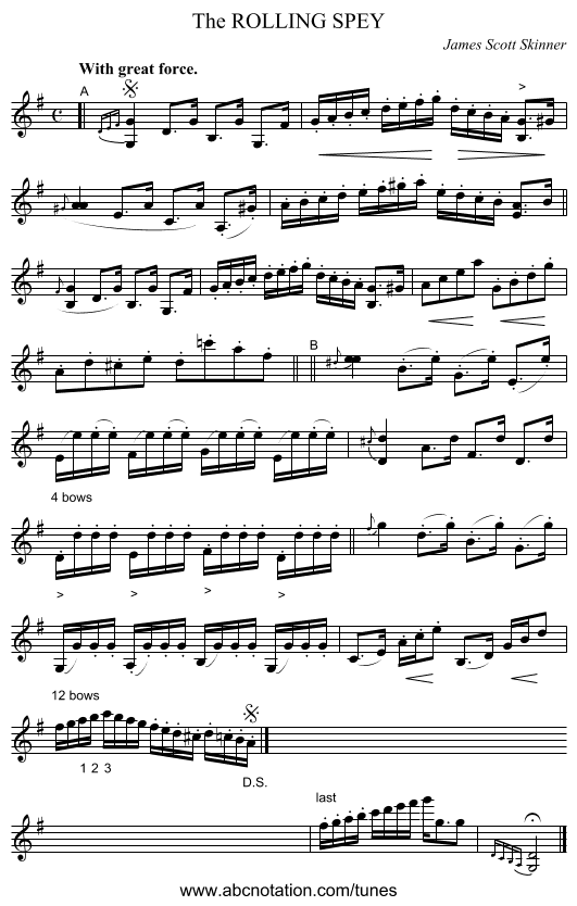 The ROLLING SPEY - staff notation