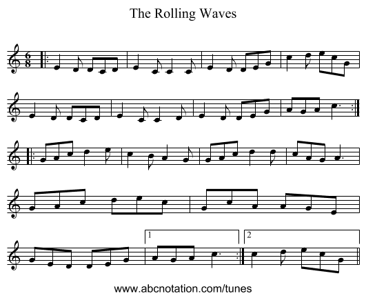 The Rolling Waves - staff notation