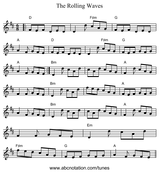 The Rolling Waves - staff notation