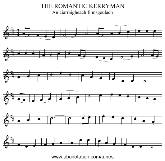 THE ROMANTIC KERRYMAN - staff notation