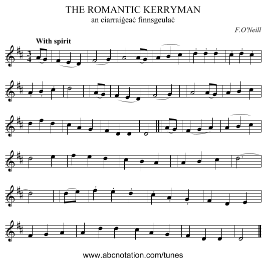 THE ROMANTIC KERRYMAN - staff notation