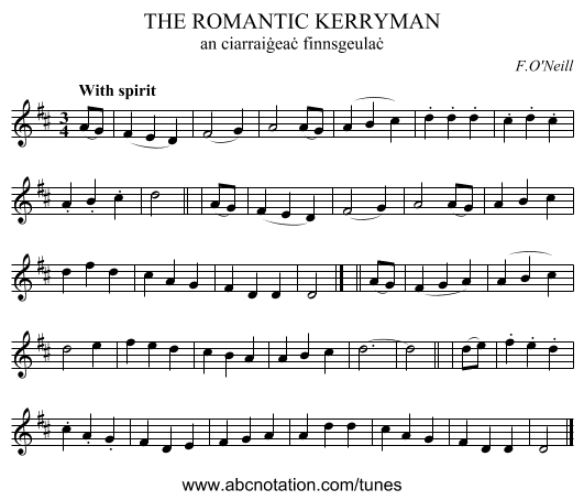 THE ROMANTIC KERRYMAN - staff notation