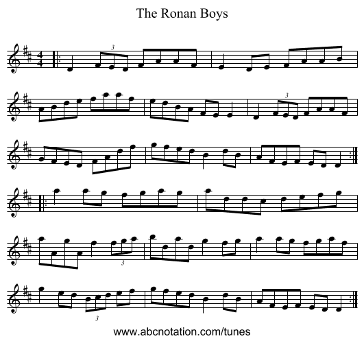 The Ronan Boys - staff notation