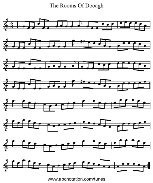 The Rooms Of Dooagh - staff notation