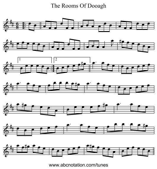 The Rooms Of Dooagh - staff notation