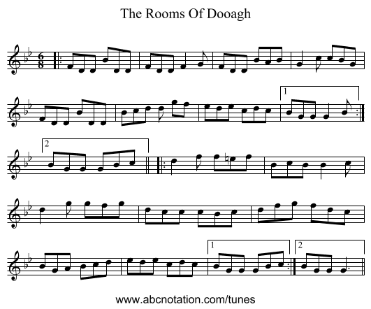 The Rooms Of Dooagh - staff notation