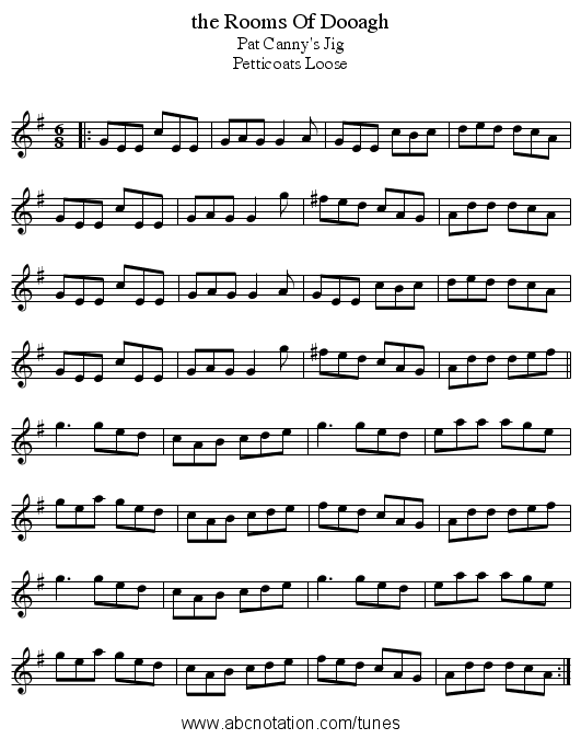 the Rooms Of Dooagh - staff notation