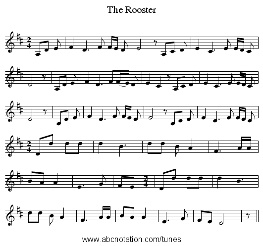 The Rooster - staff notation