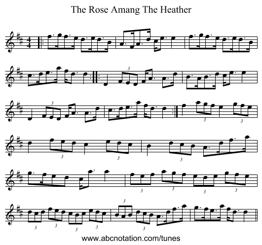 The Rose Amang The Heather - staff notation