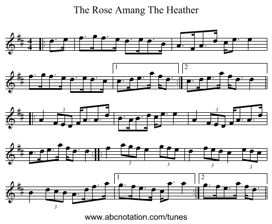The Rose Amang The Heather - staff notation