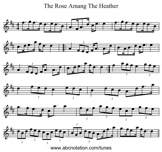 The Rose Amang The Heather - staff notation