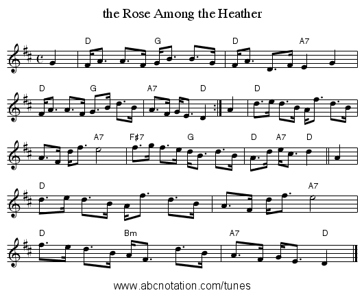 the Rose Among the Heather - staff notation