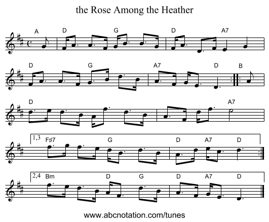 the Rose Among the Heather - staff notation