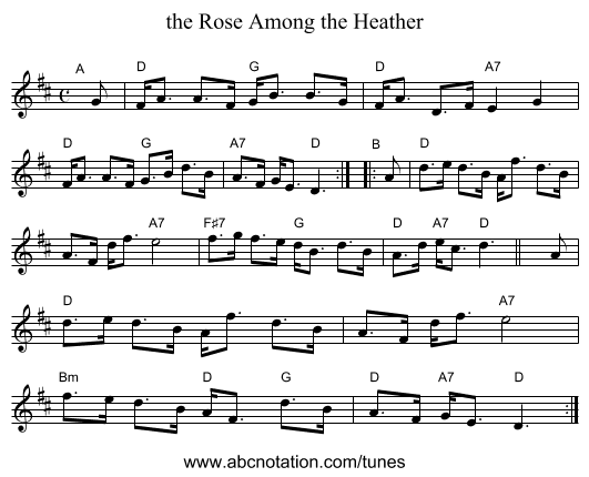 the Rose Among the Heather - staff notation
