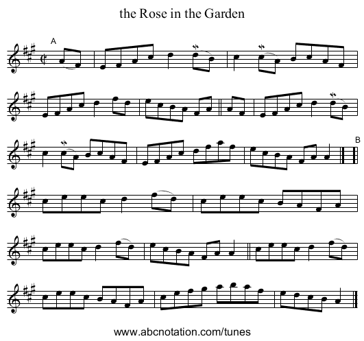 the Rose in the Garden - staff notation