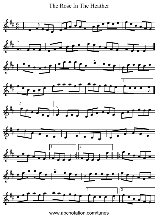The Rose In The Heather - staff notation