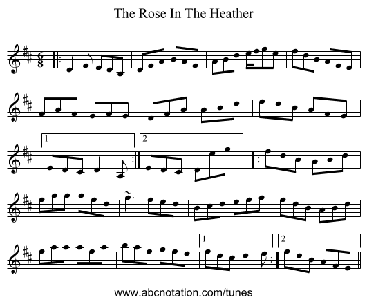 The Rose In The Heather - staff notation