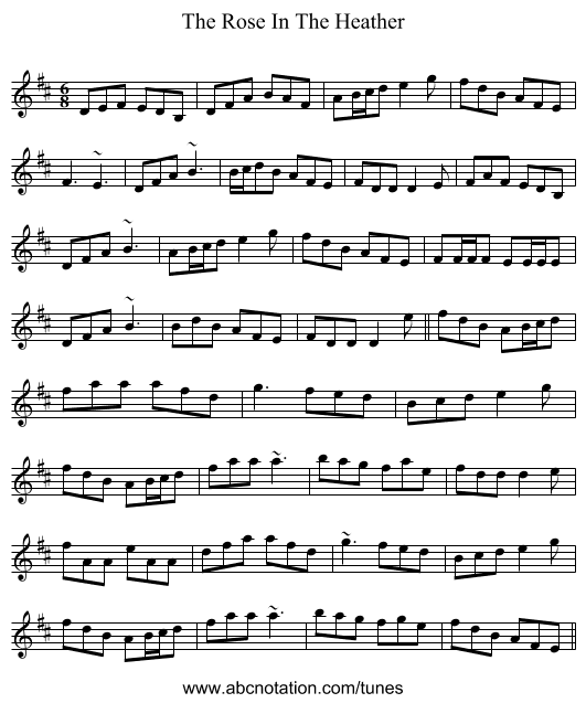 The Rose In The Heather - staff notation