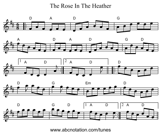 The Rose In The Heather - staff notation