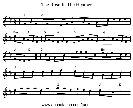 The Rose In The Heather - staff notation