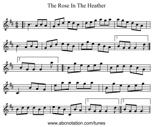 The Rose In The Heather - staff notation