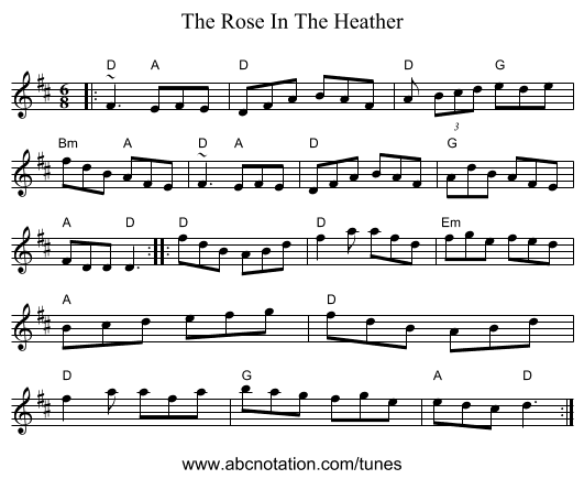 The Rose In The Heather - staff notation