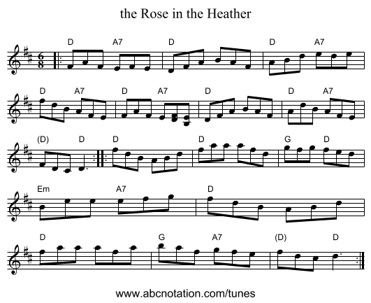 the Rose in the Heather - staff notation