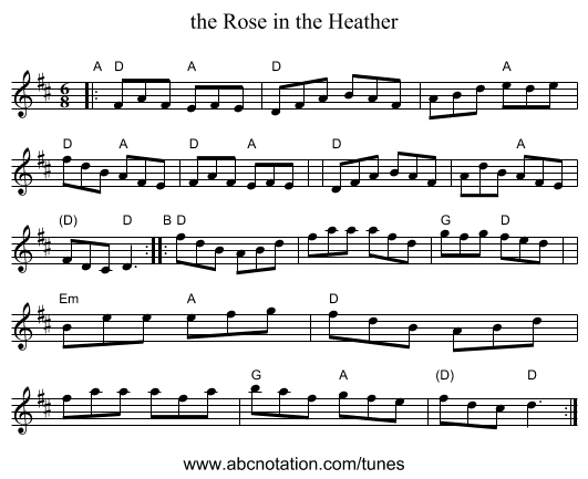 the Rose in the Heather - staff notation