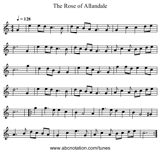 The Rose of Allandale - staff notation
