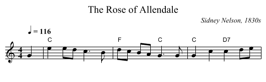 The Rose of Allendale - staff notation