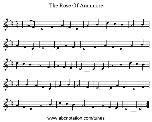 The Rose Of Aranmore - staff notation