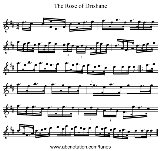 The Rose of Drishane - staff notation